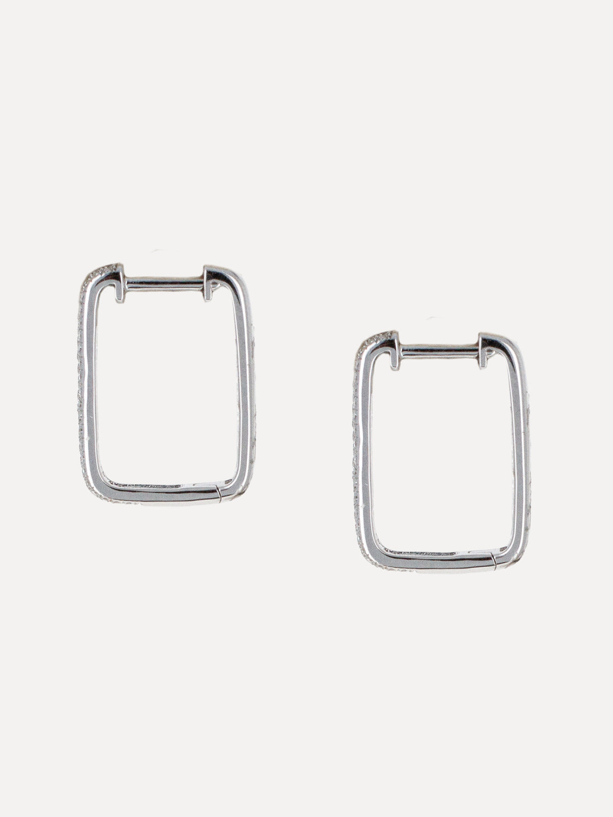 14K Wide Rectangle Pavé Diamond Hoops