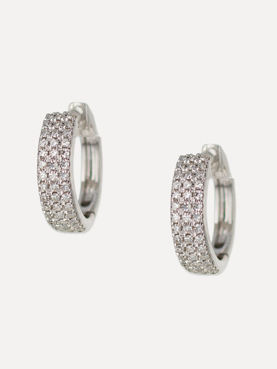 14K Diamond Triple Row Huggie Hoops