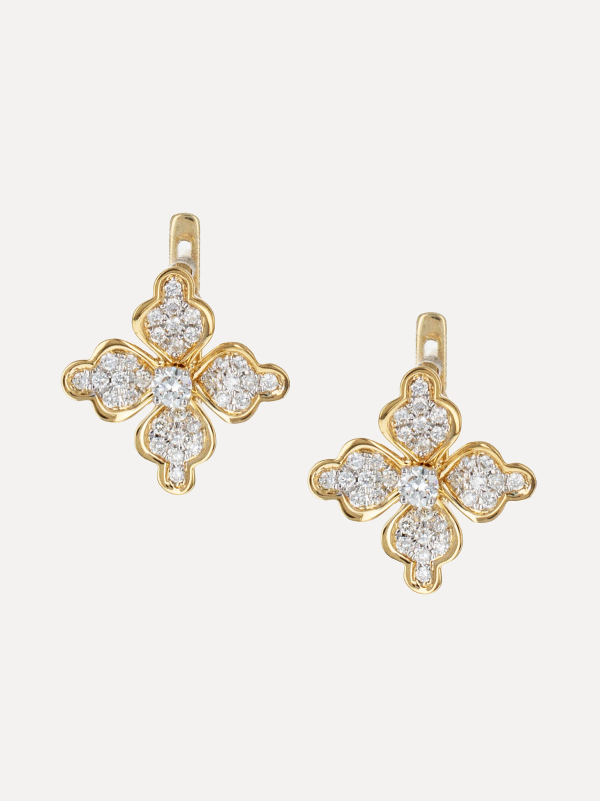 18K Diamond Quatrefoil Flower Earrings