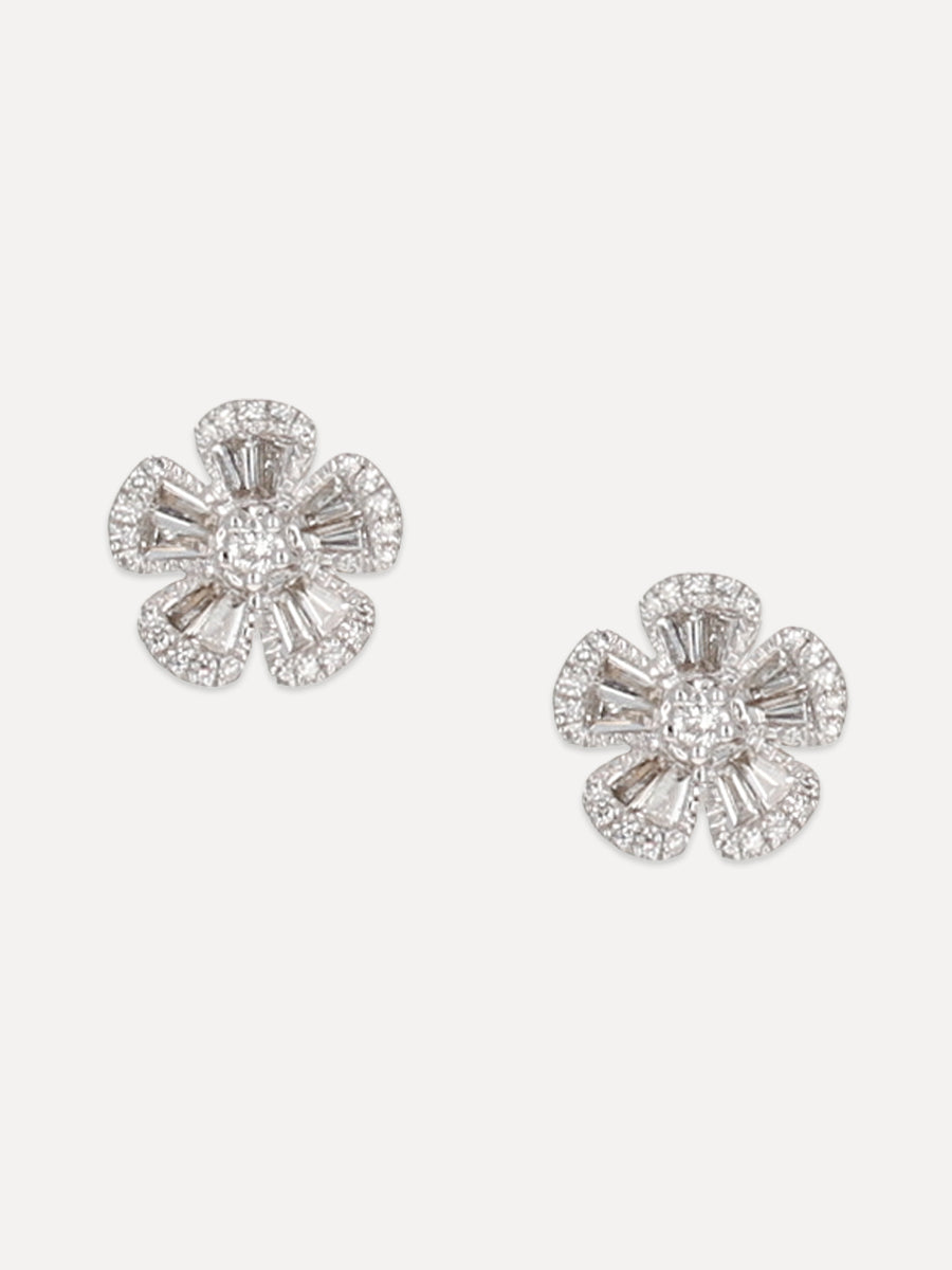 14K Diamond Baguette Flower Studs