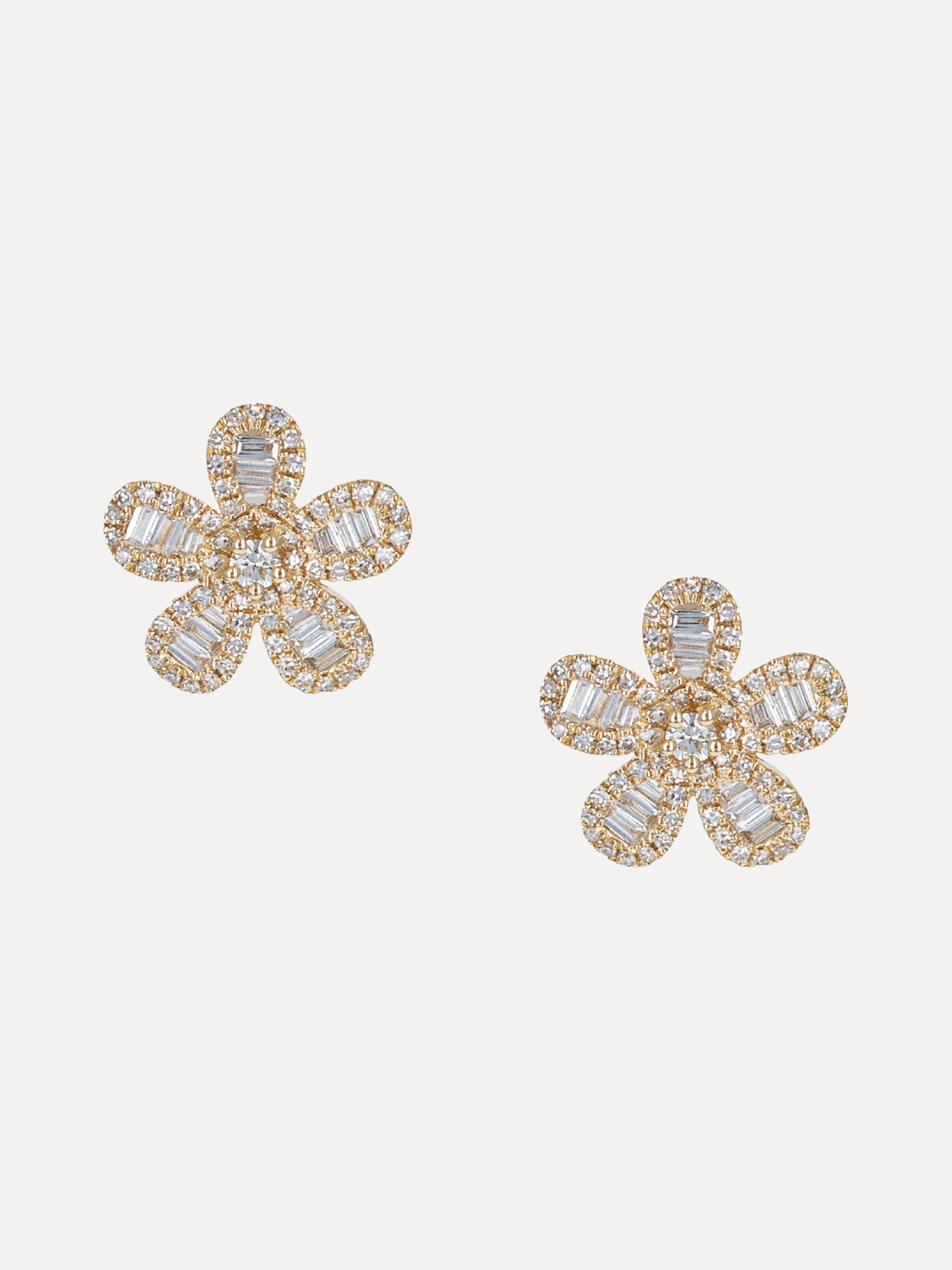 14K Diamond Baguette Daisy Studs