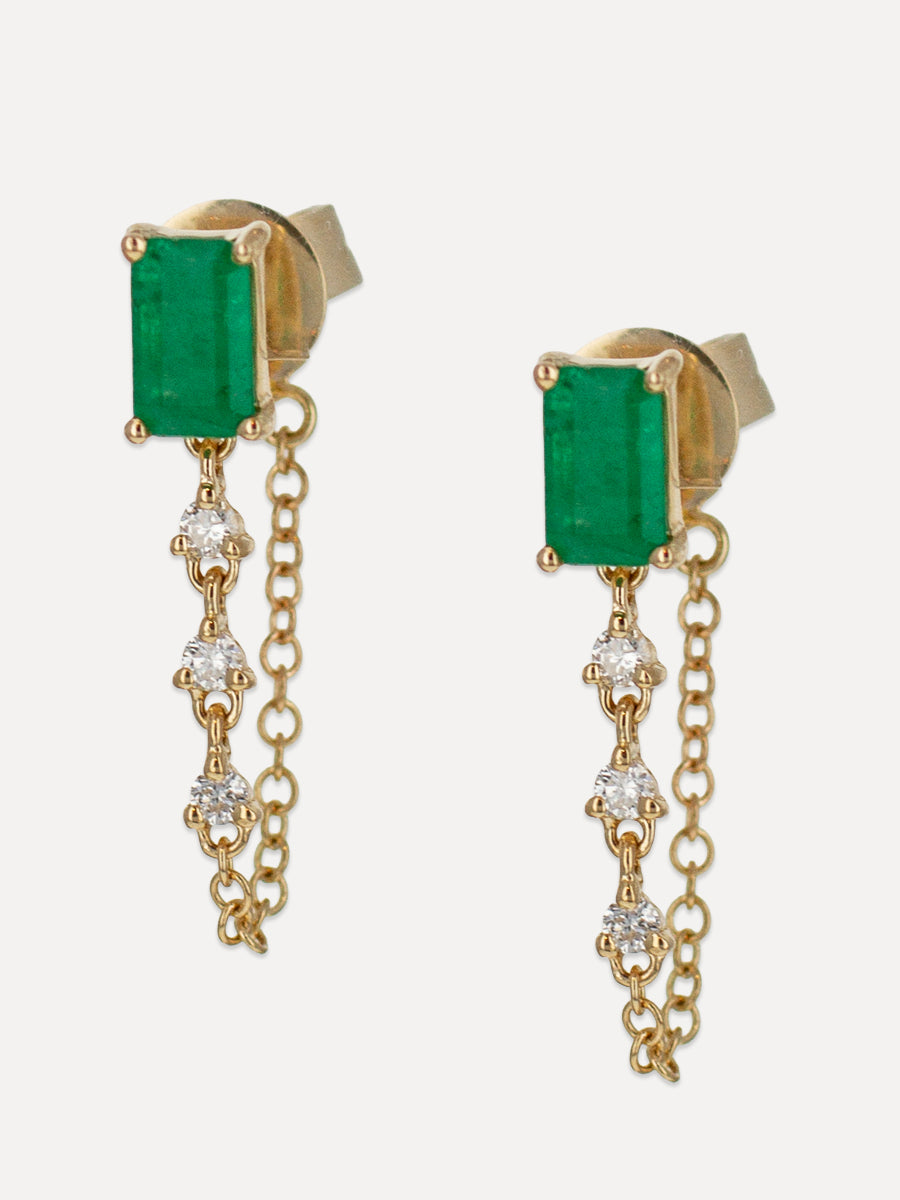 14K Emerald & Diamond Chain Studs