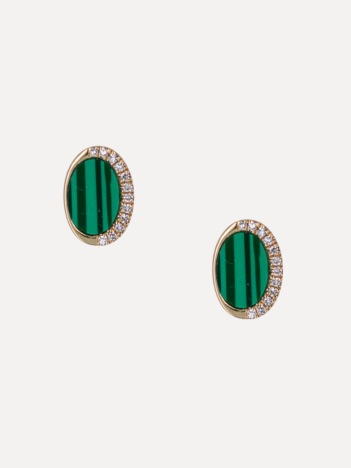 14K Malachite & Diamond Crescent Oval Studs