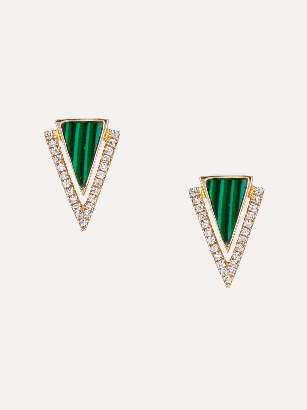 14K Malachite & Diamond Pointed Deco Studs