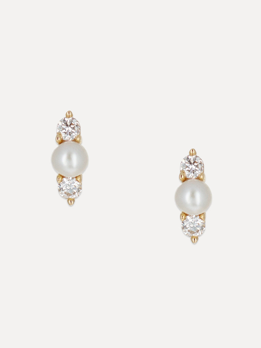 14K White Pearl & Diamond Mini Studs