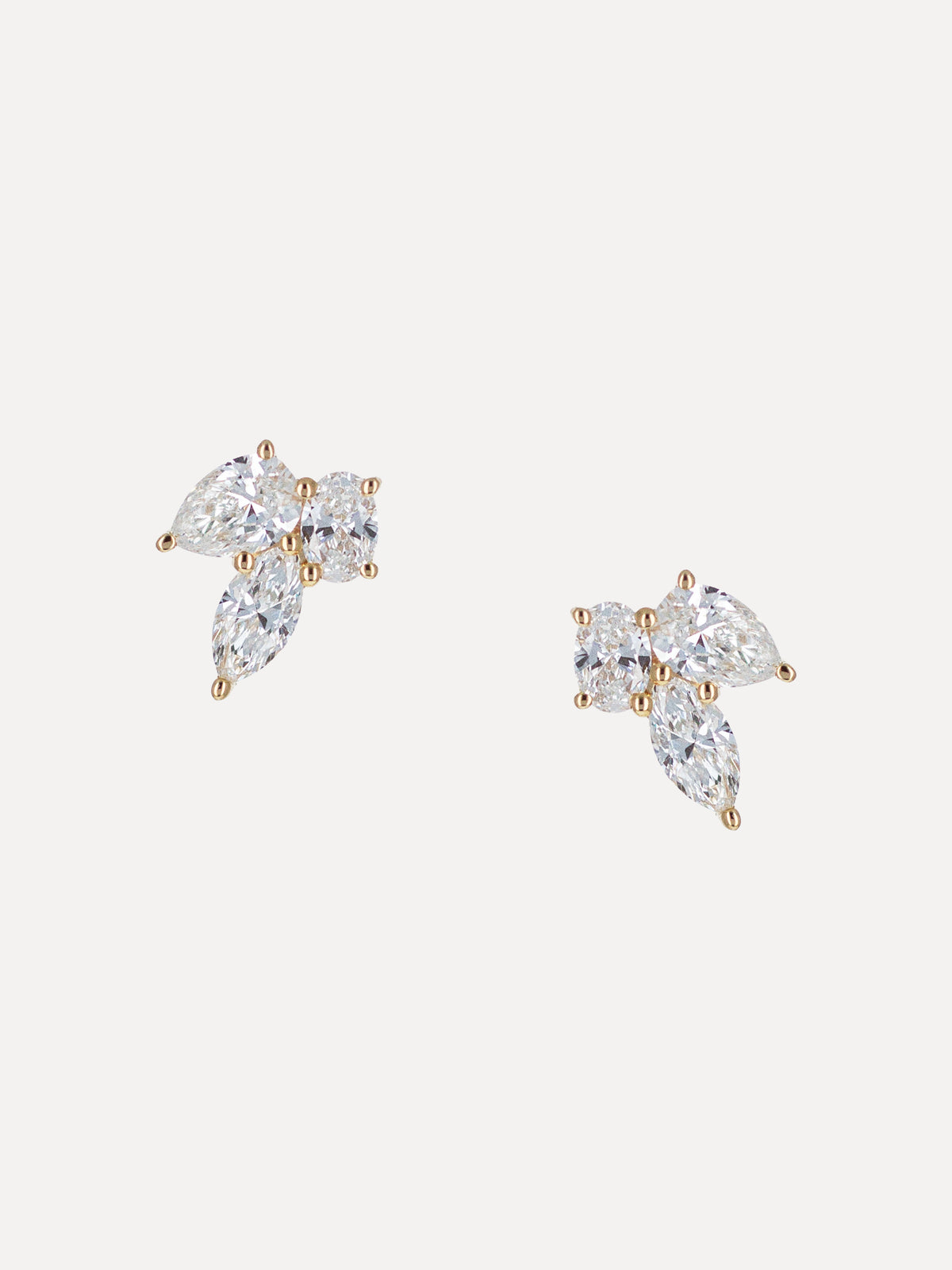 14K Diamond Mixed Shape Cluster Studs