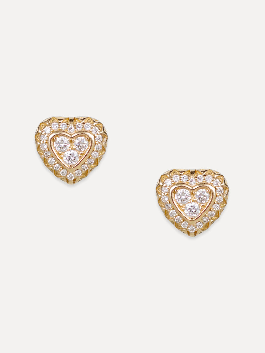 14K Decorative Diamond Heart Studs