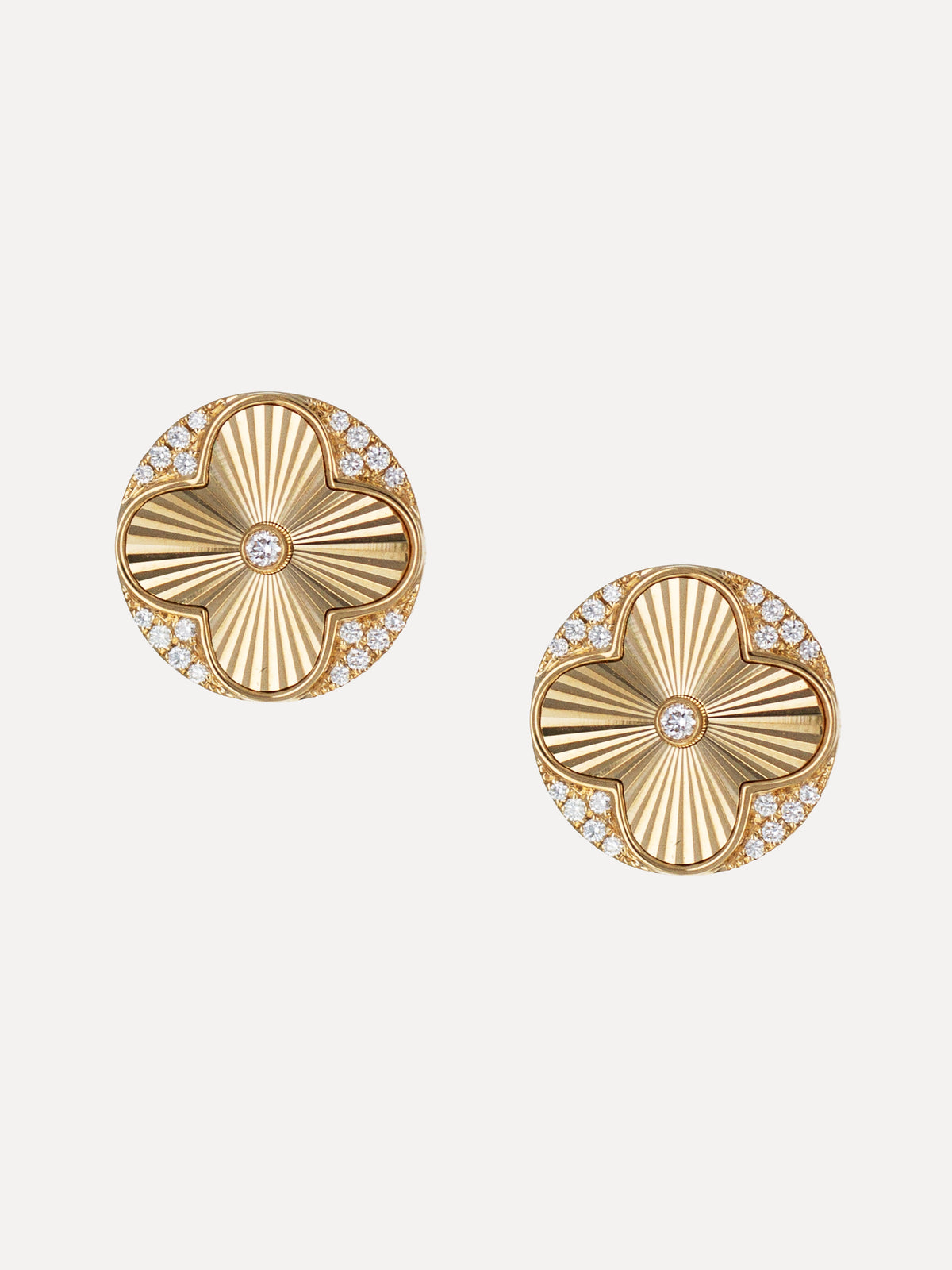 18K Diamond Fluted Quatrefoil Disc Earrings