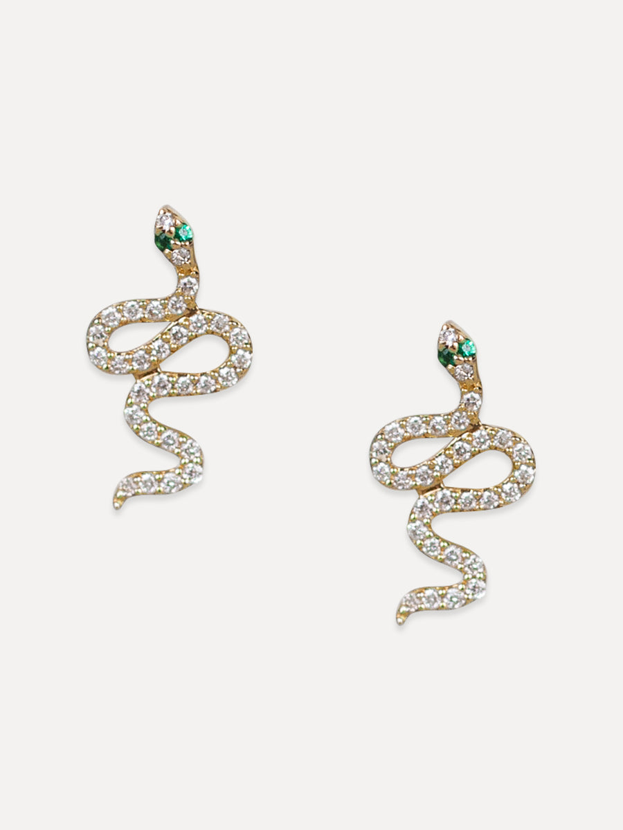 14K Diamond & Emerald Snake Studs