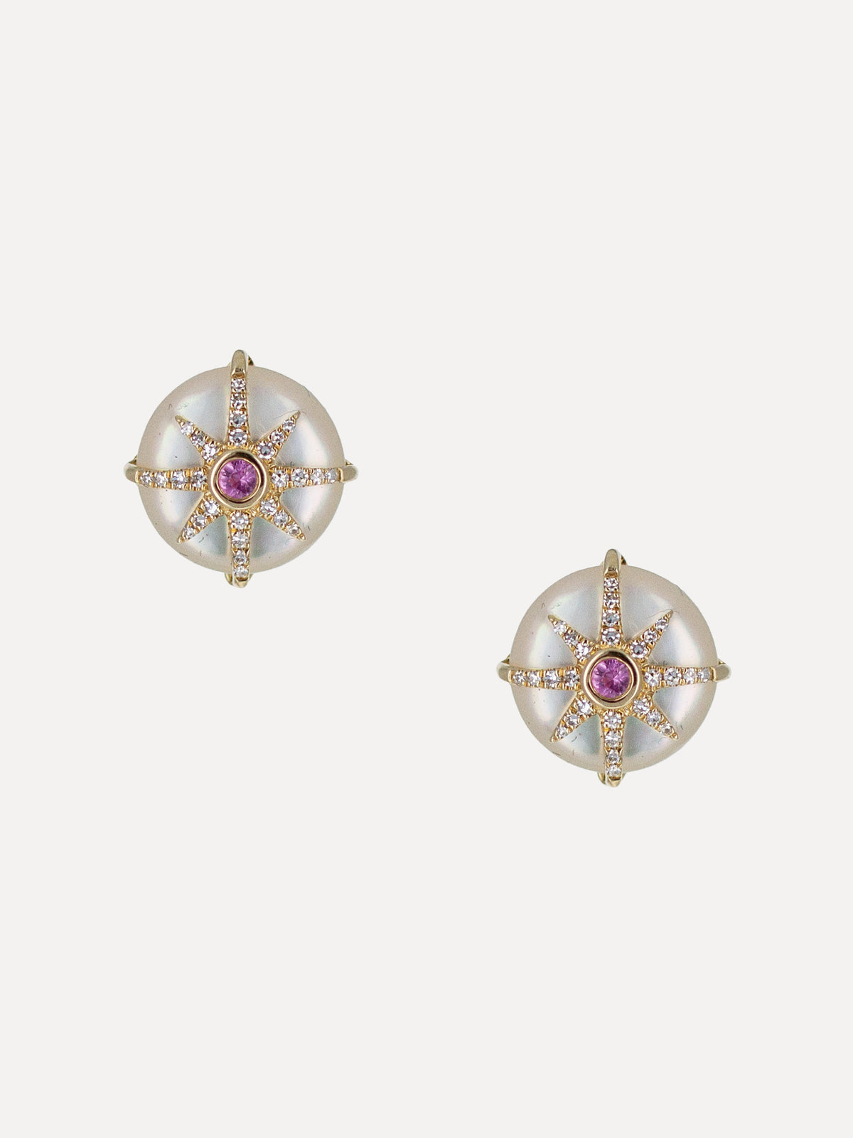 14K Mother-of-Pearl, Pink Sapphire & Diamond Star Studs