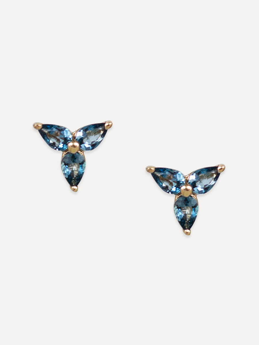 14K Blue Topaz Pear Trio Studs