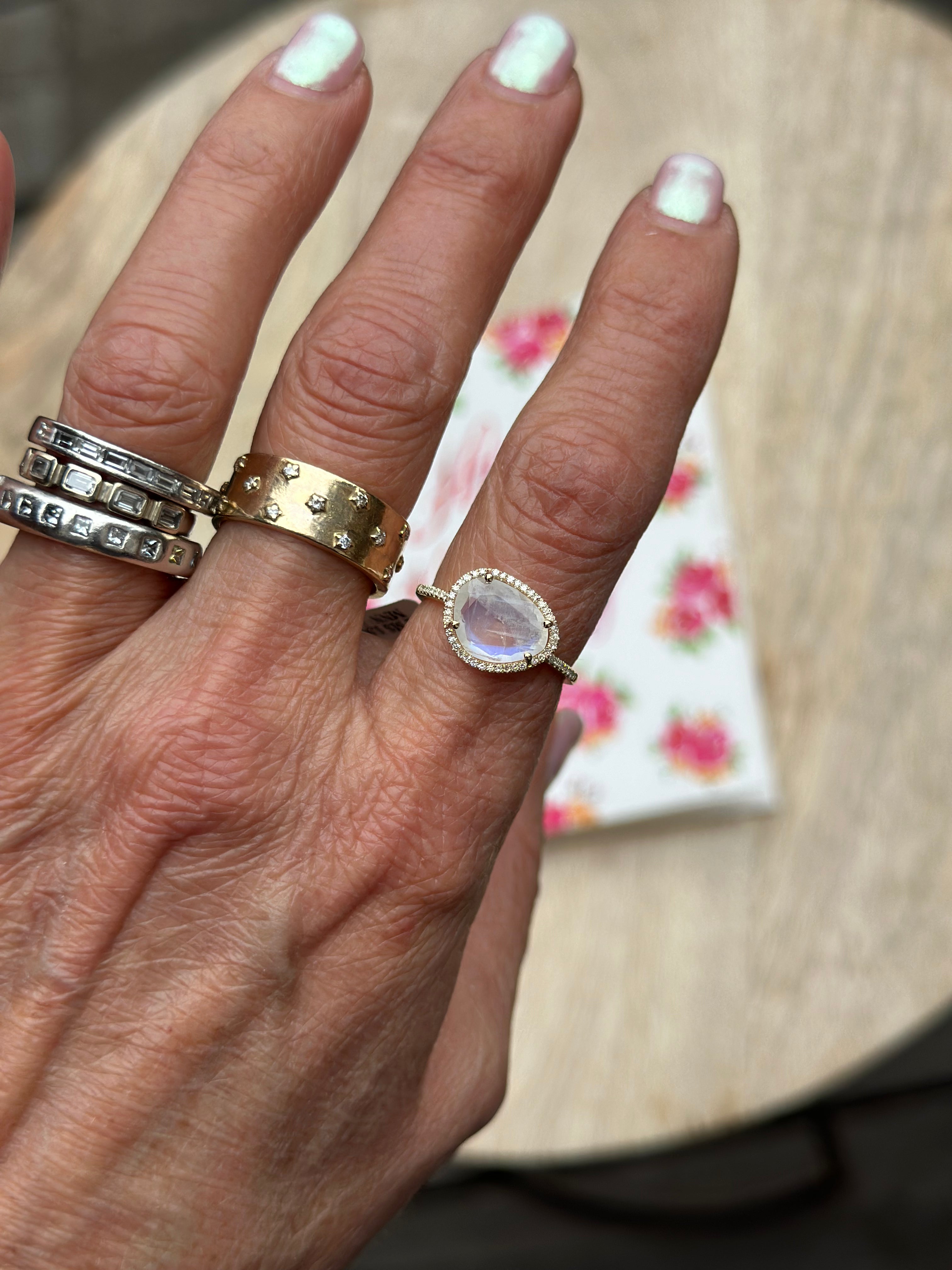 14K Moonstone & Diamond Halo Ring