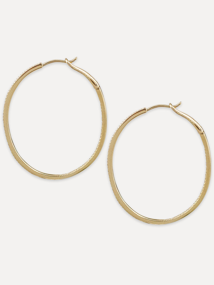 14K Diamond Large Oval Hoops