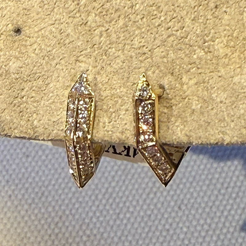 14K Diamond Petite Pointed Deco Huggies