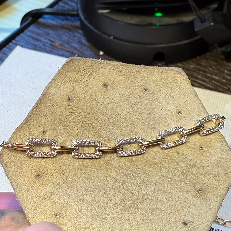 14K Diamond Elongated Link Halfway Bracelet
