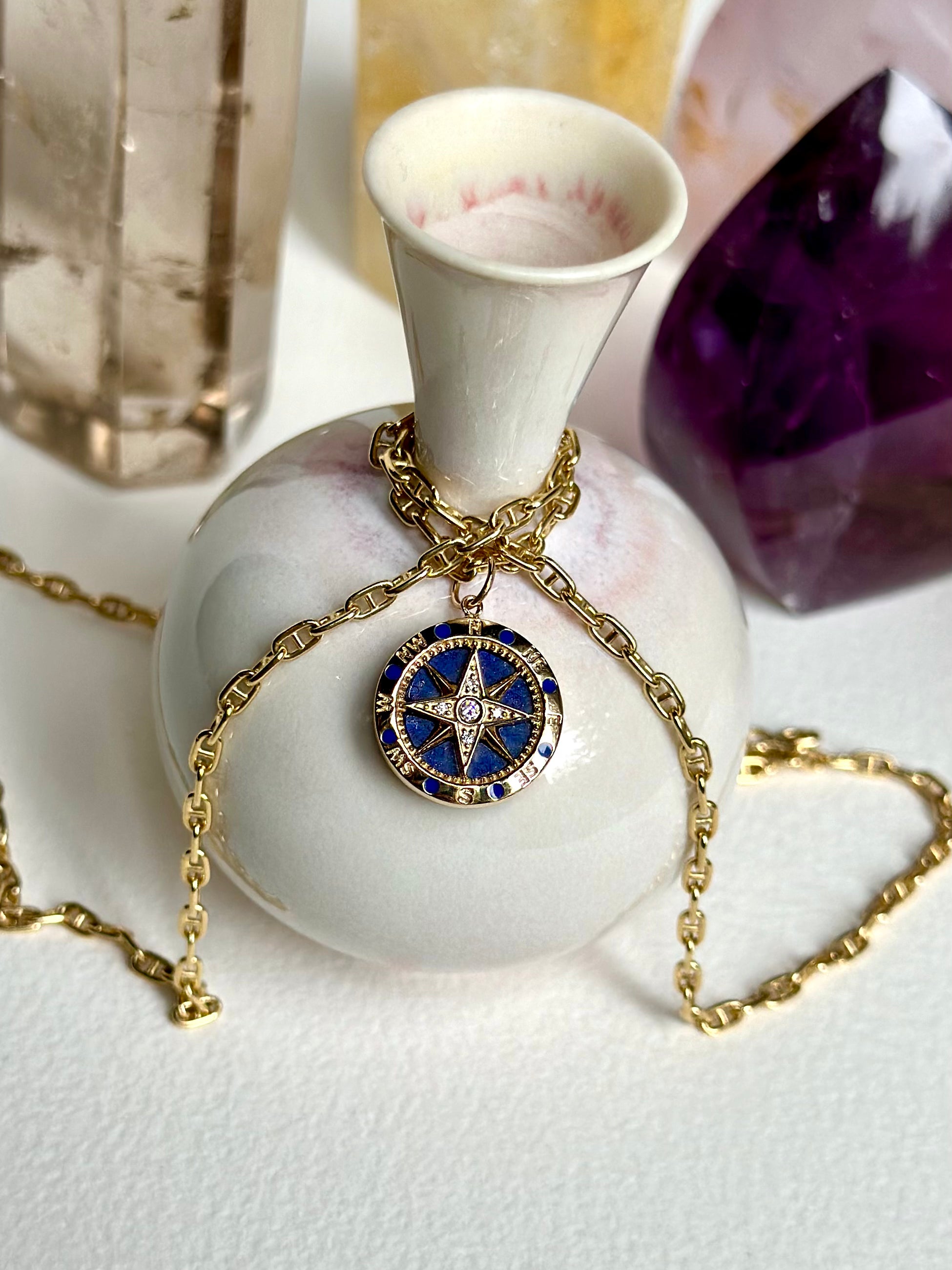 14K Lapis Compass Charm