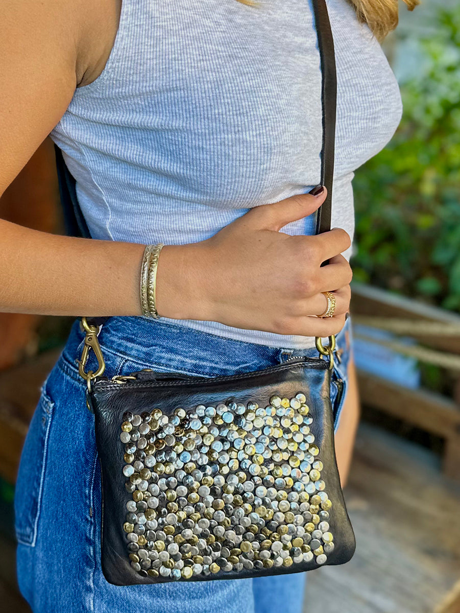 Liri Studded Cross Body in Black Leather
