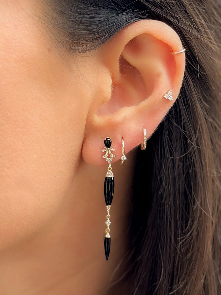 14K Black Onyx & Diamond Drop Studs