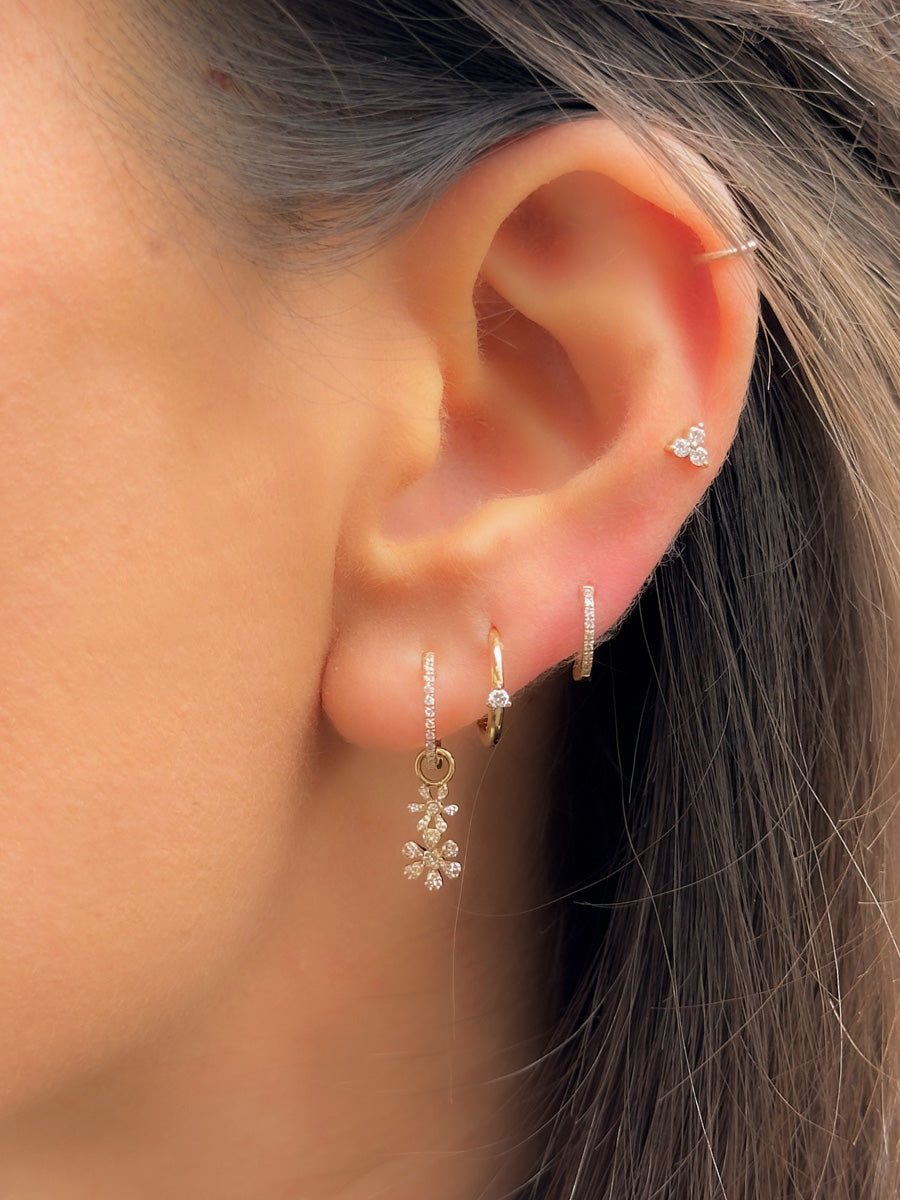 14K Diamond Flower Huggie Charms