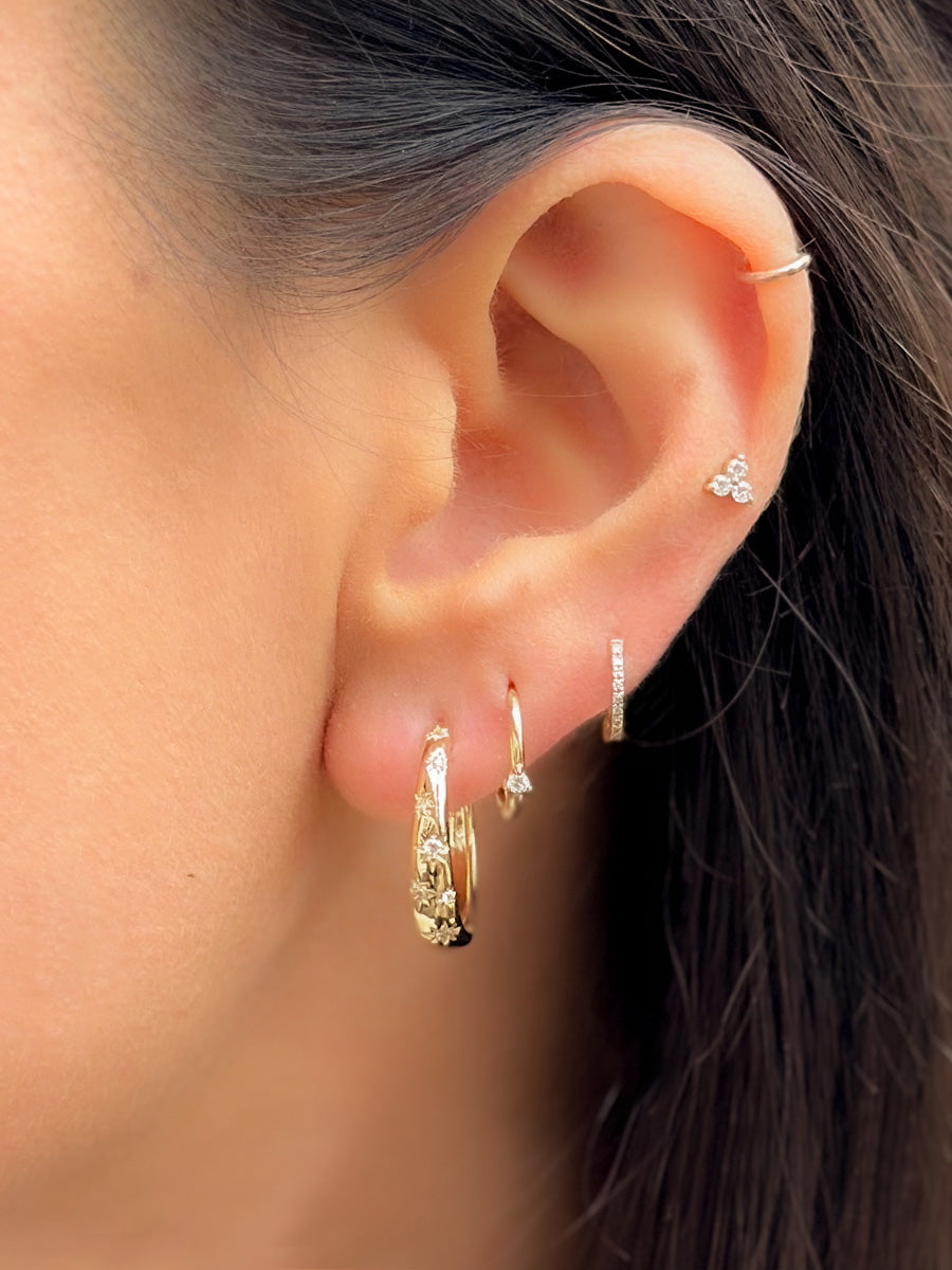 14K Diamond Star Narrow Tapered Hoops