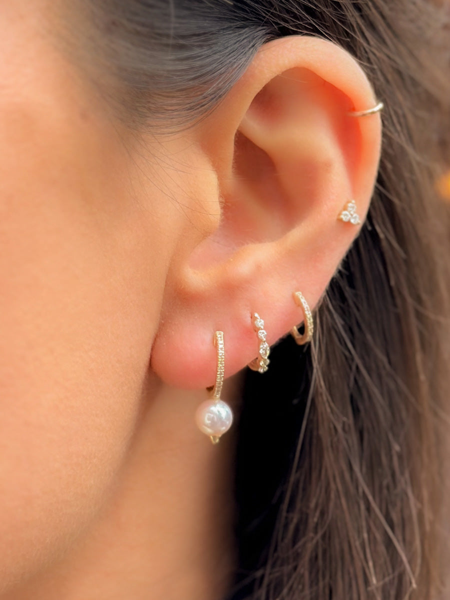 14K Diamond & White Pearl Drop Huggies