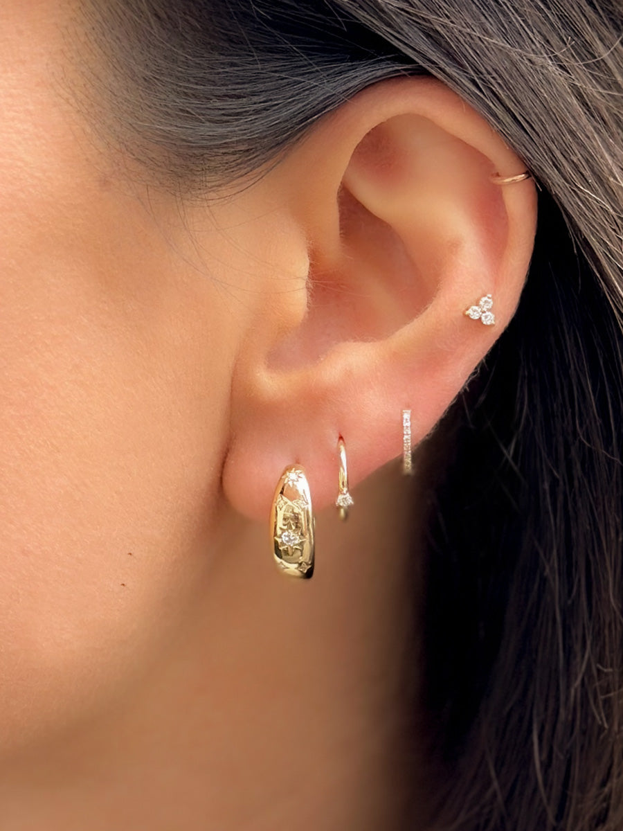 14K Diamond Star Wide Tapered Hoops