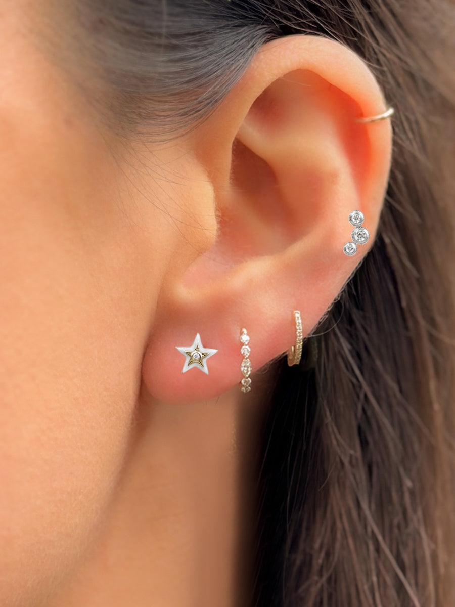 14K Diamond & White Enamel Star Studs
