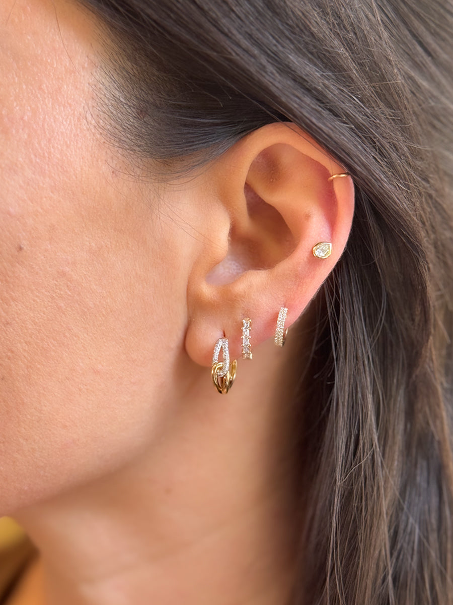 14K Five Baguette Diamond Huggies