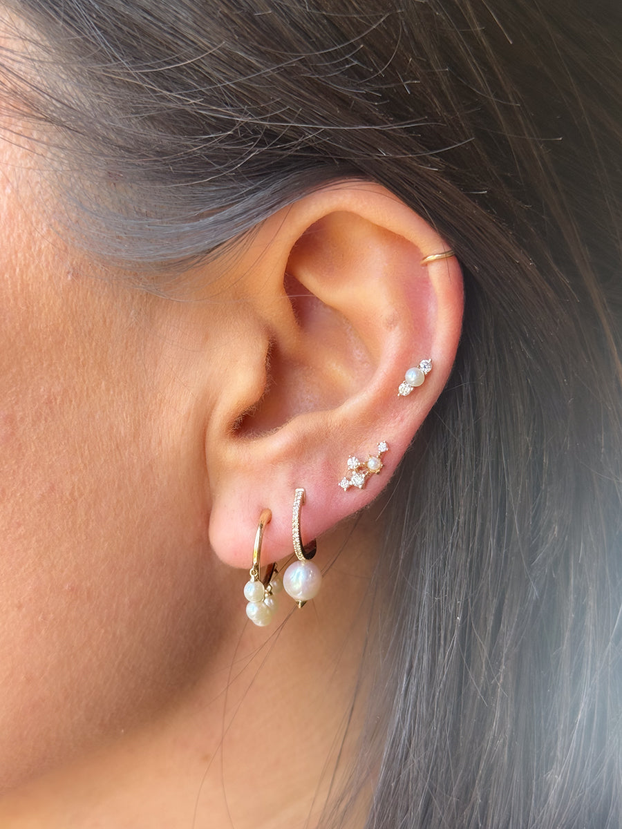14K Diamond & White Pearl Drop Huggies