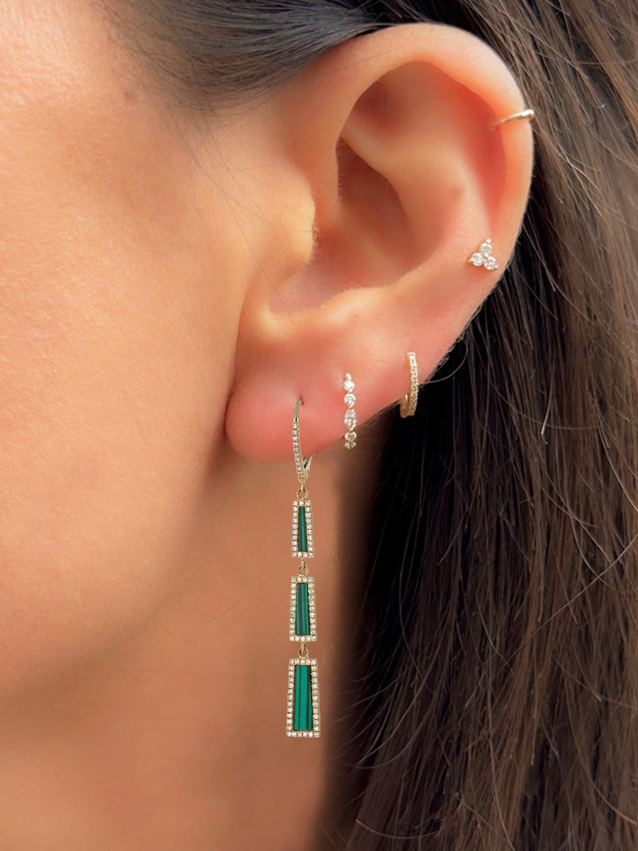 14K Diamond & Malachite Dangle Earrings