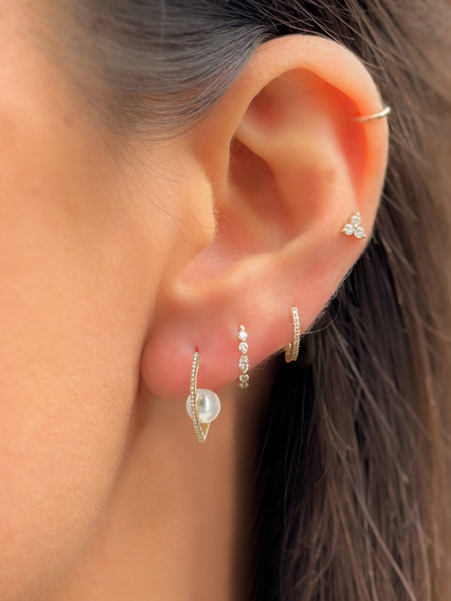 14K Pearl & Diamond Pointed Marquise Hoops