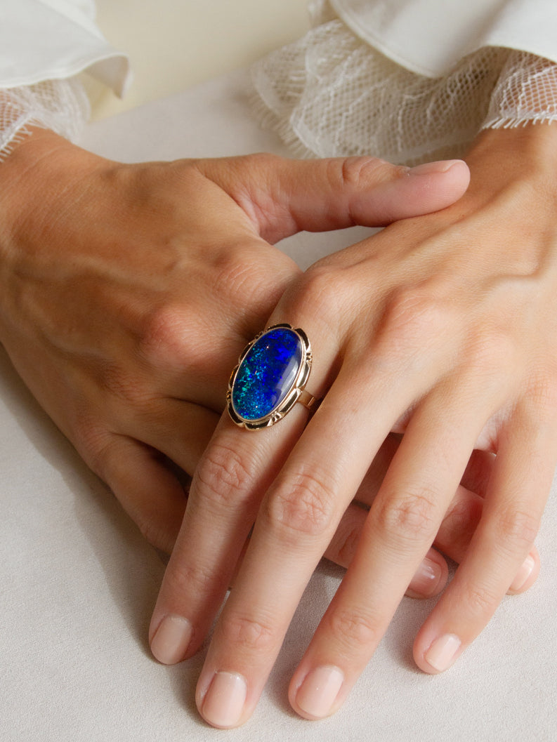 10K Vintage Black Opal Doublet Ring