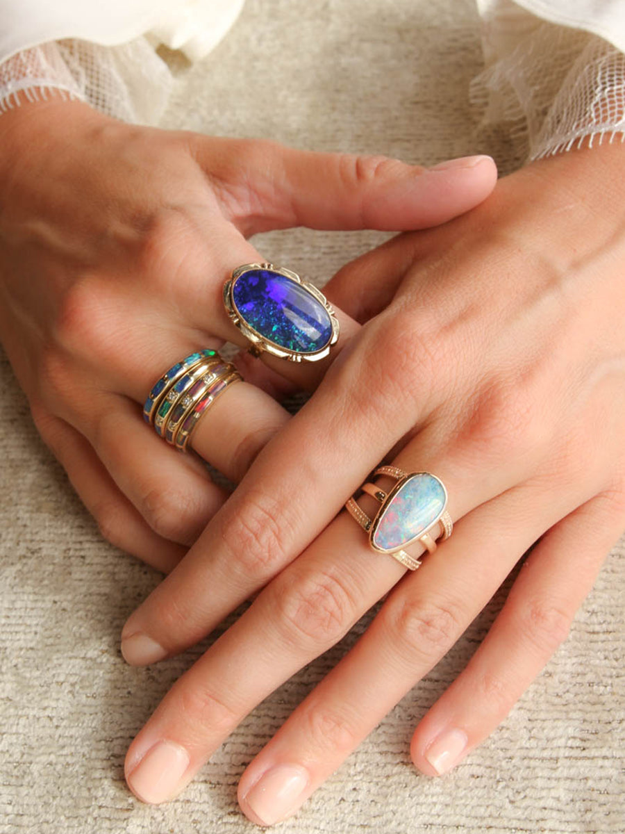 14K Echo Triple Band Australian Opal Ring