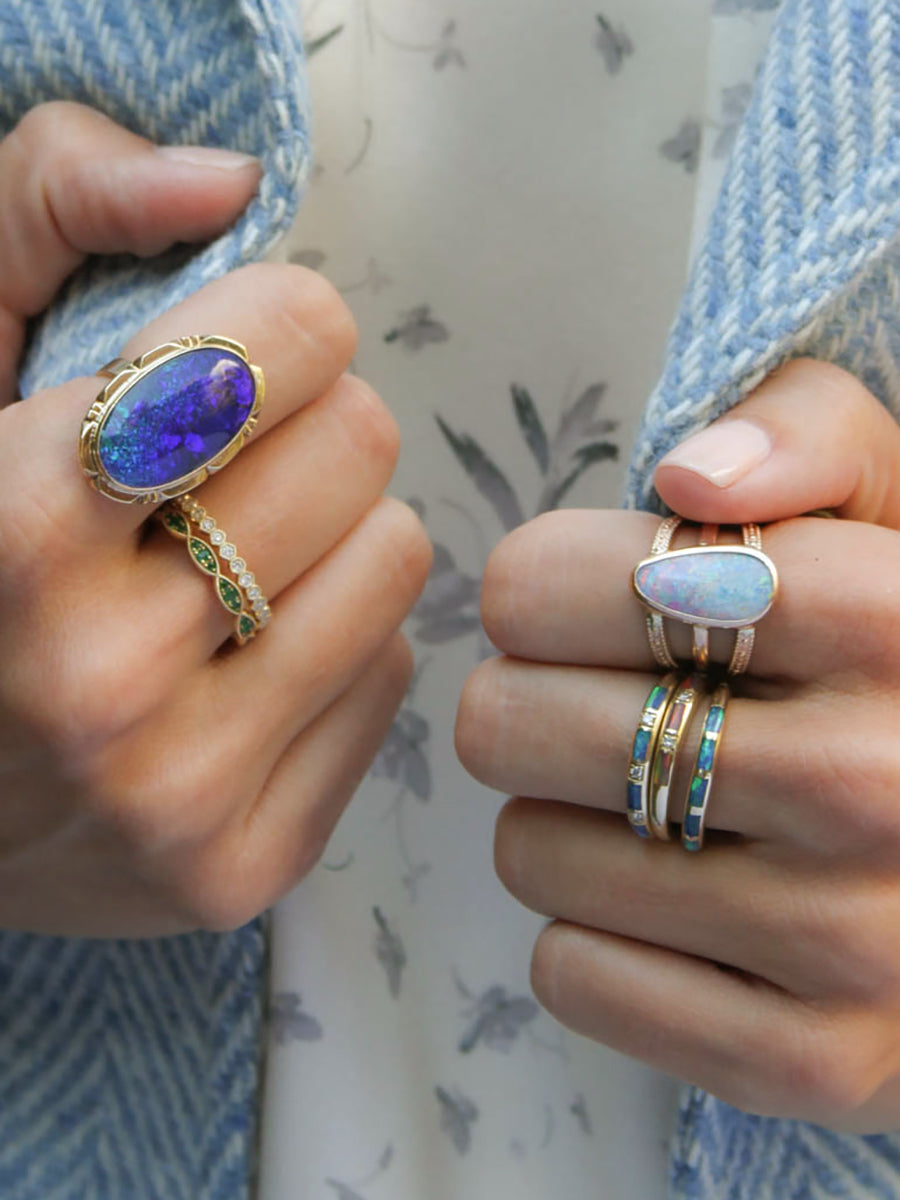 10K Vintage Black Opal Doublet Ring