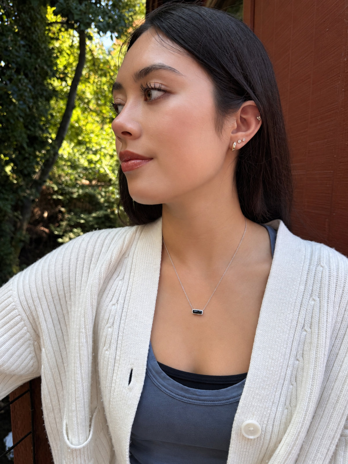 18K London Blue Topaz Baguette Bar Necklace