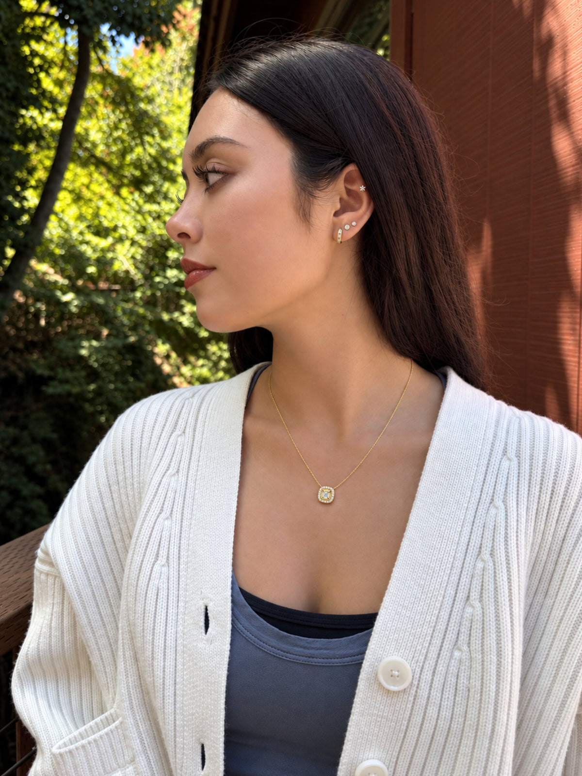 18K Diamond Deco Prism Necklace