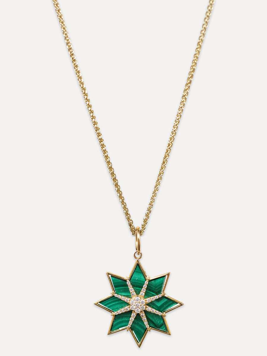 14K Diamond & Malachite Eight-Point Star Charm