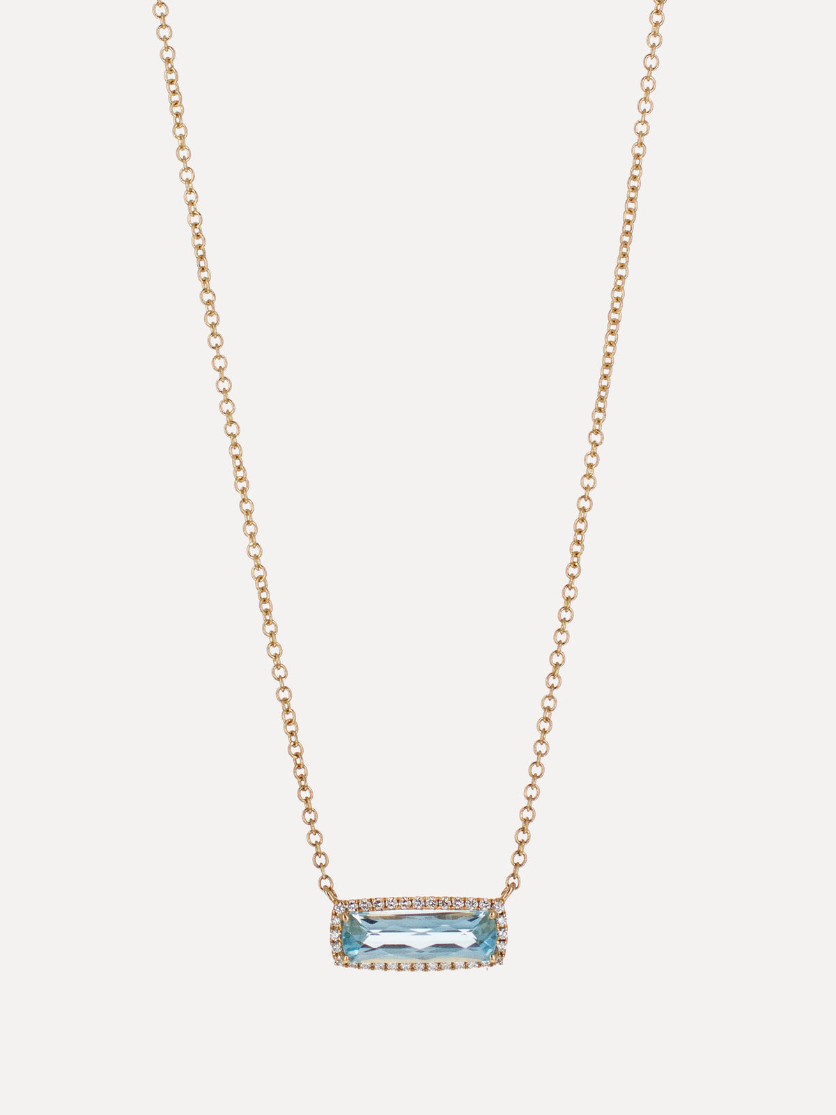 18K Swiss Blue Topaz & Diamond Baguette Bar Necklace