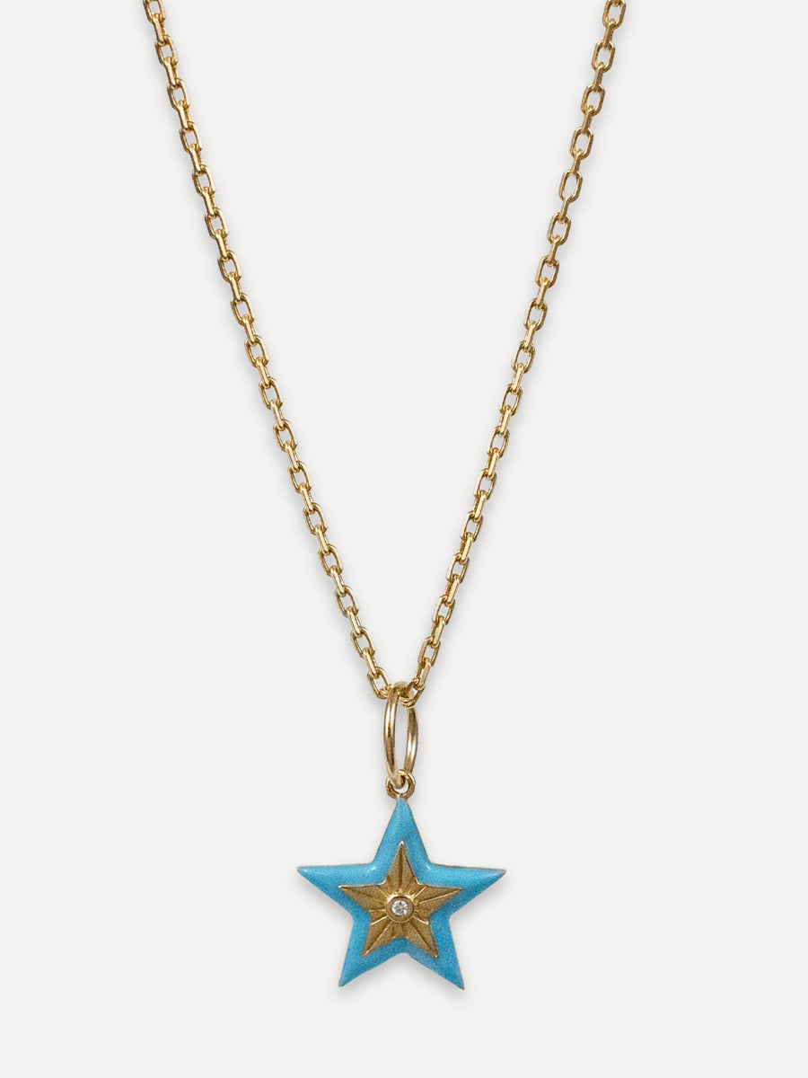 14K Diamond & Blue Enamel Star Charm