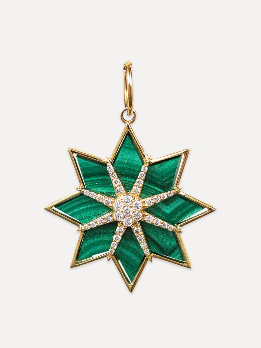 14K Diamond & Malachite Eight-Point Star Charm