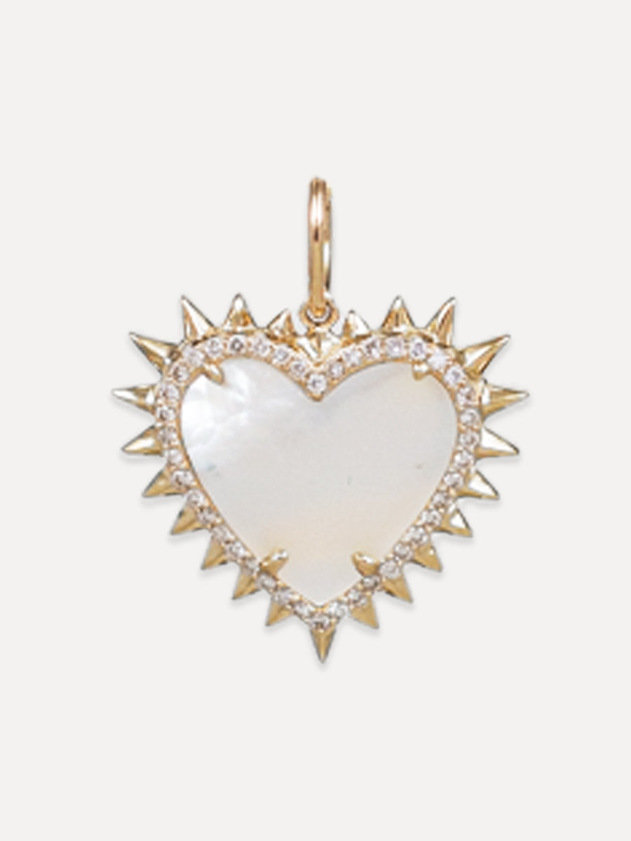 14K Mother Of Pearl Diamond Halo Heart Charm