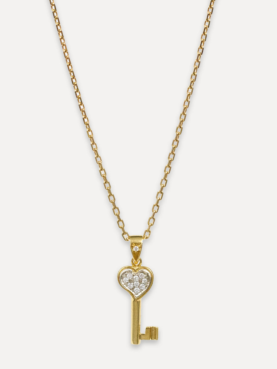 18K Vintage Heart Key Necklace