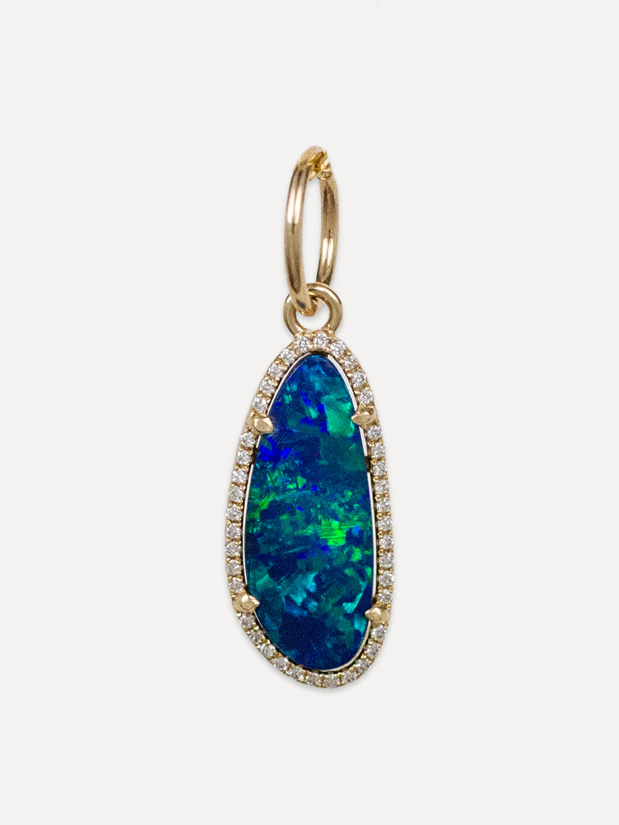 14K Diamond Halo Rose Cut Opal Charm