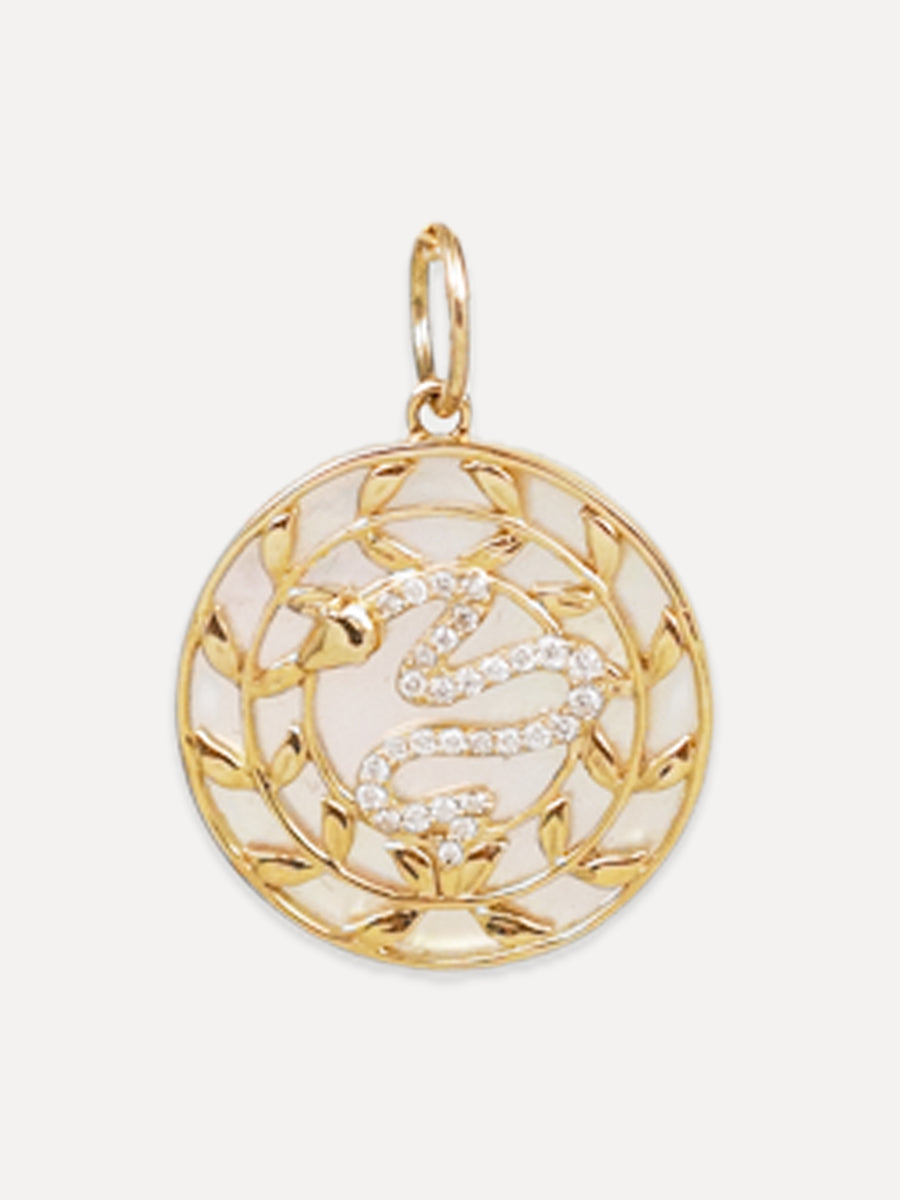14K Mother Of Pearl & Diamond Snake Wreath Charm