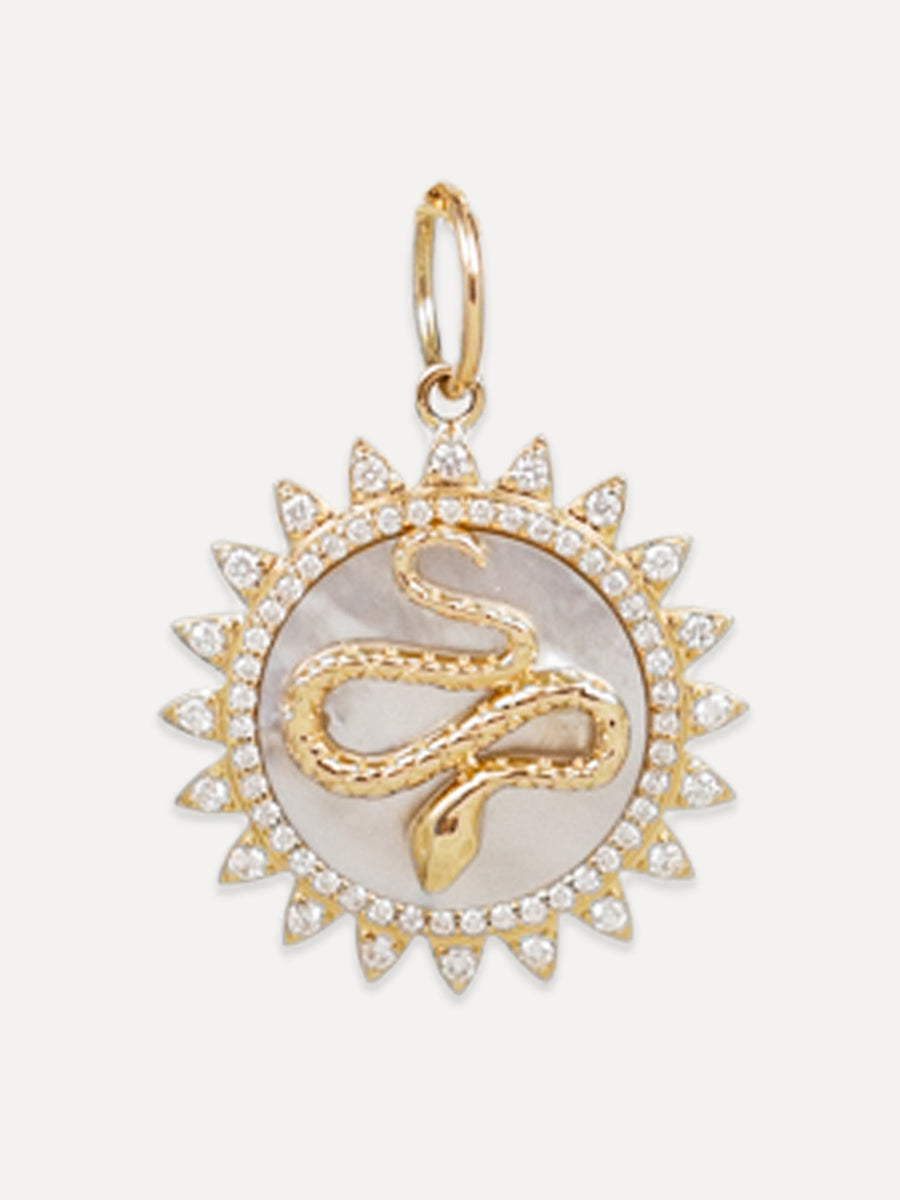 14K Mother Of Pearl & Diamond Medallion Snake Charm