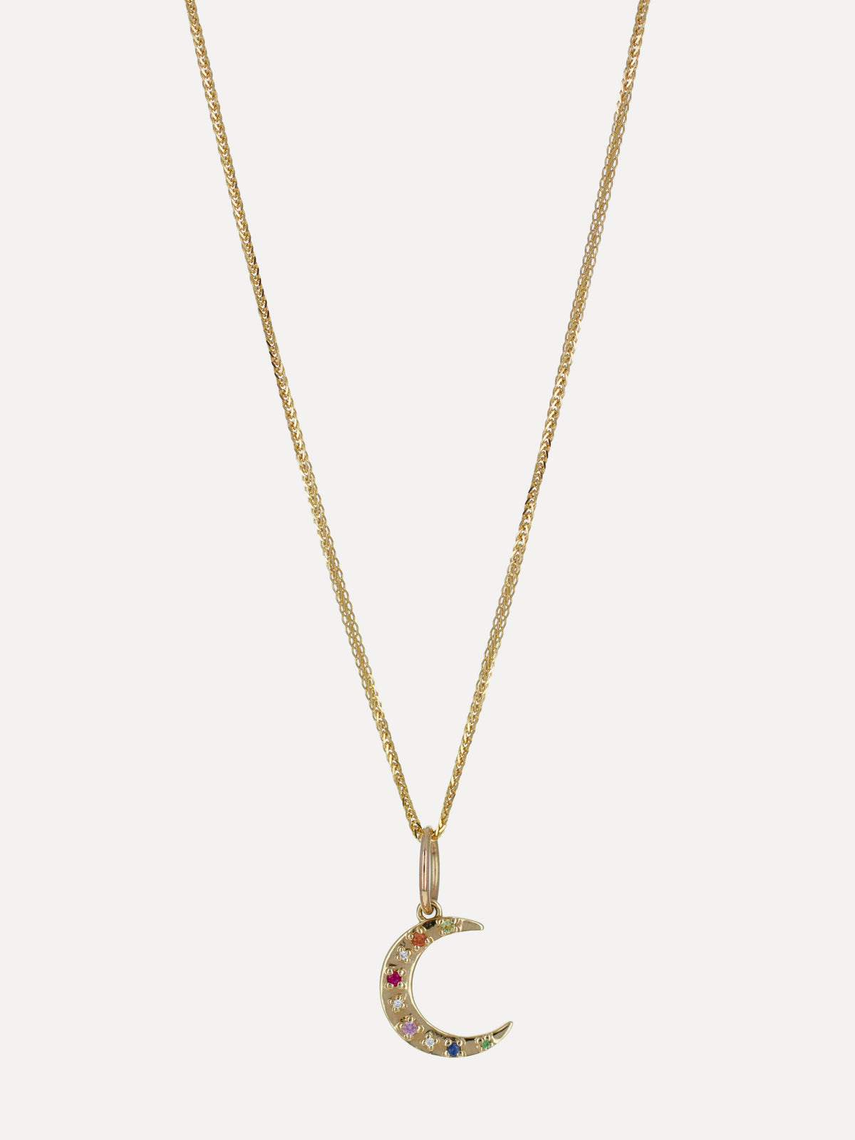 14K Rainbow Sapphire Crescent Moon Charm