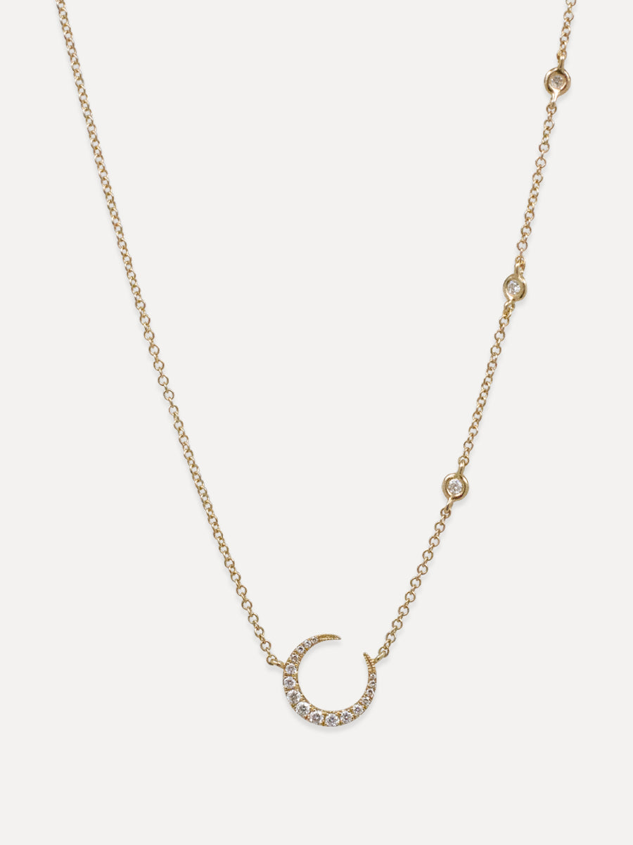 14K Diamond Crescent & Star Accent Necklace