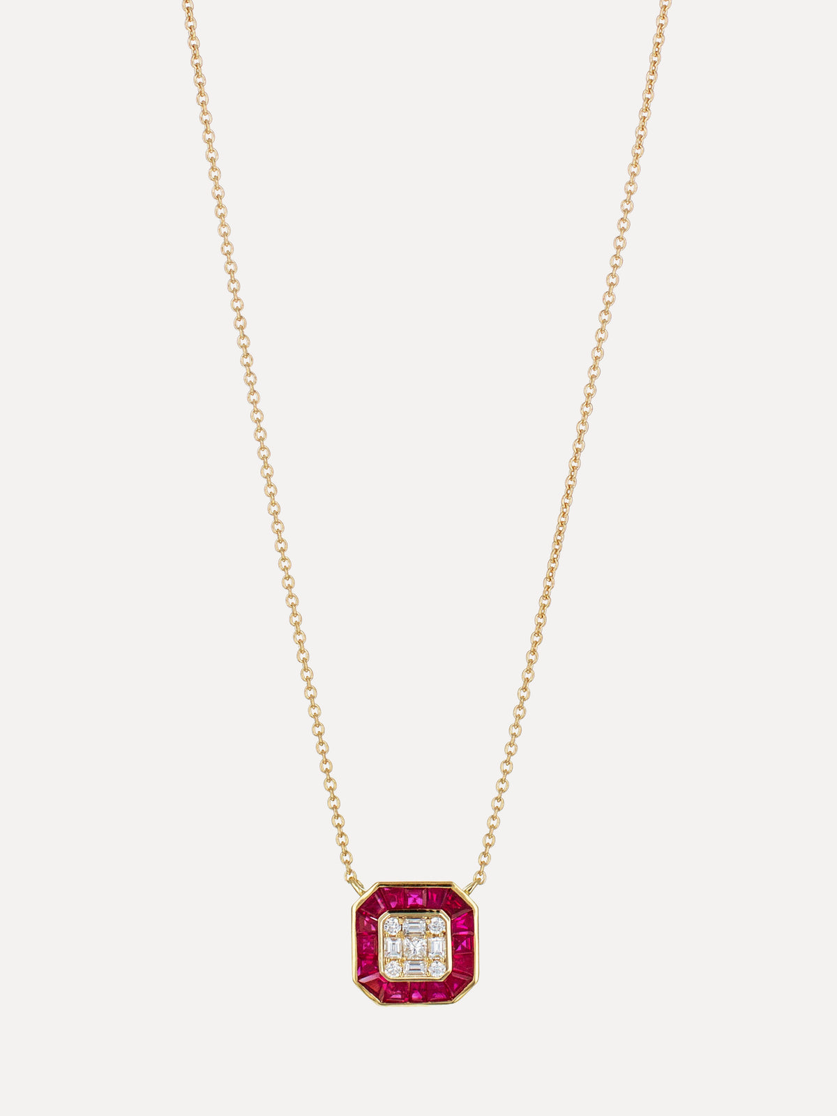 18K Ruby & Diamond Deco Octagon Necklace