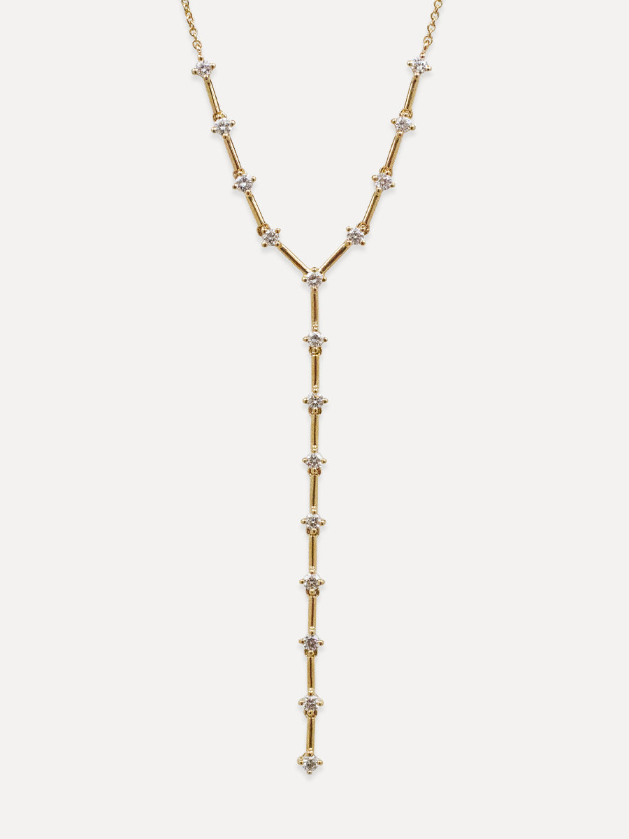 18K Diamond Bar Link Lariat Necklace