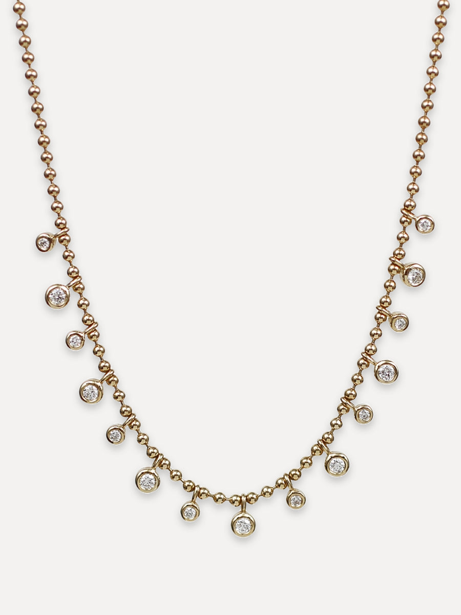 14K Diamond Charm Collar Ball Chain Necklace